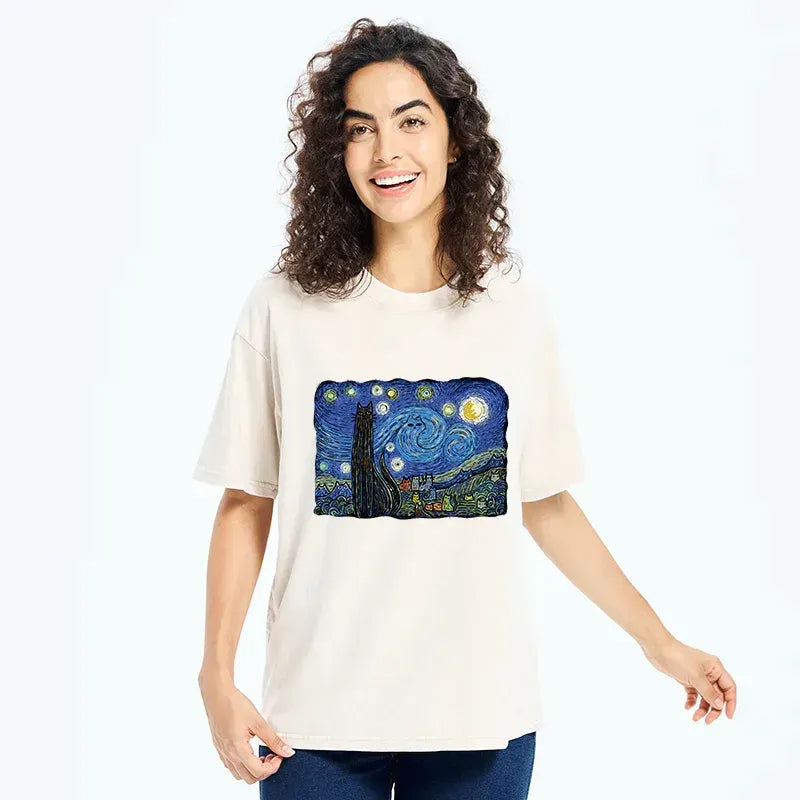 starry night cat tee with free shipping
