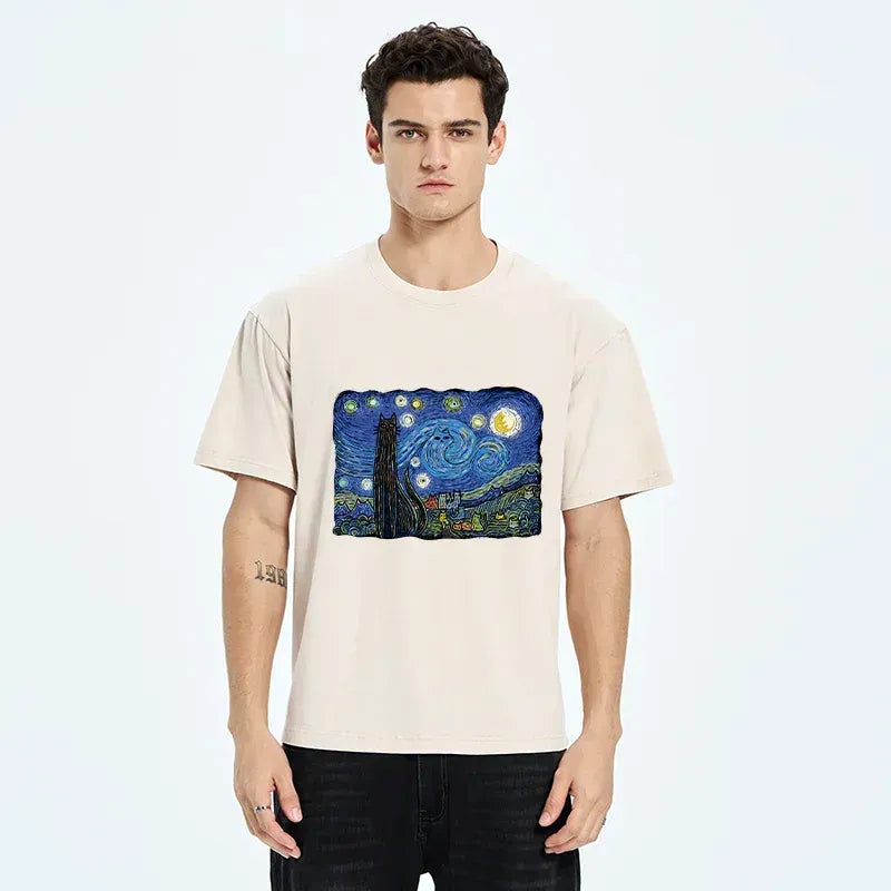 starry night cat tee with free shipping