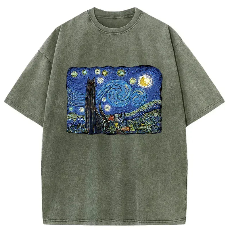 starry night cat tee with free shipping