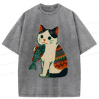 Vintage Japanese Cat T-Shirt for Weekend