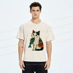 Washed Unisex Cat Tee for Gift for Him