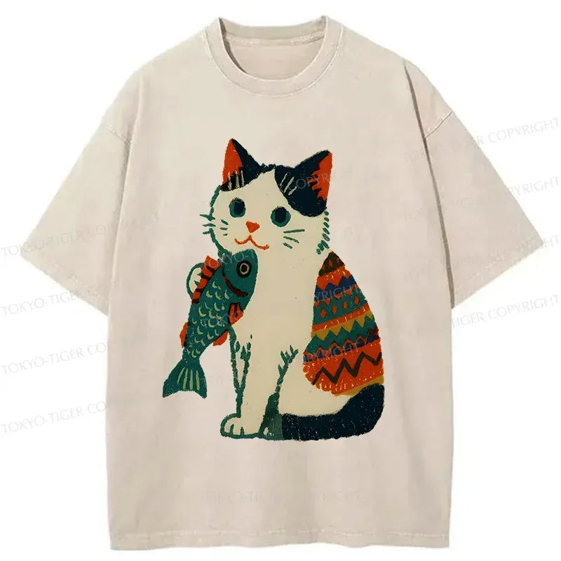 Vintage Japanese Cat T-Shirt for Weekend