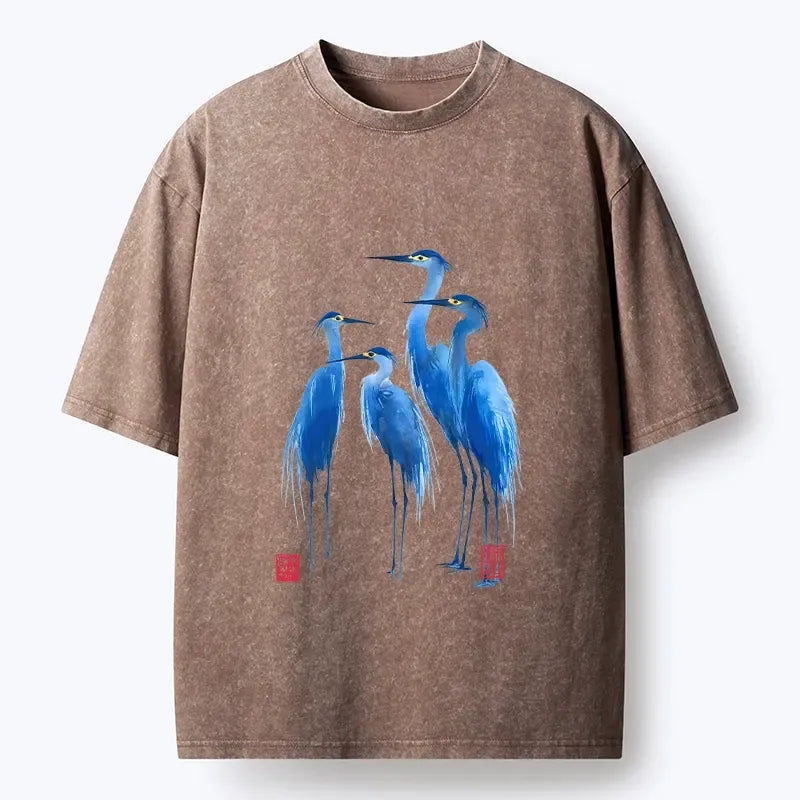 Kyoto-Lion Flocks Of Great Blue Herons Washed T-Shirt