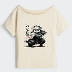 Kyoto-Lion Panda Samurai Warrior Off Shoulder T-Shirt