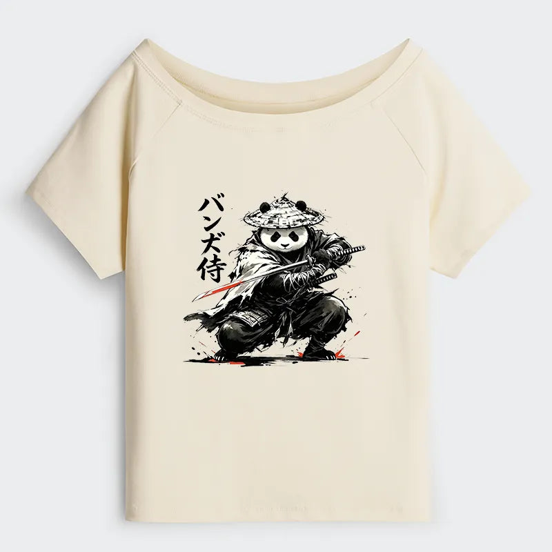 Kyoto-Lion Panda Samurai Warrior Off Shoulder T-Shirt