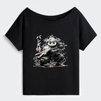 Kyoto-Lion Panda Samurai Warrior Off Shoulder T-Shirt