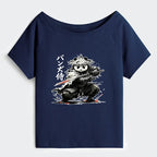 Kyoto-Lion Panda Samurai Warrior Off Shoulder T-Shirt