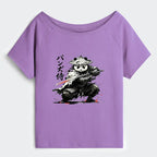 Kyoto-Lion Panda Samurai Warrior Off Shoulder T-Shirt