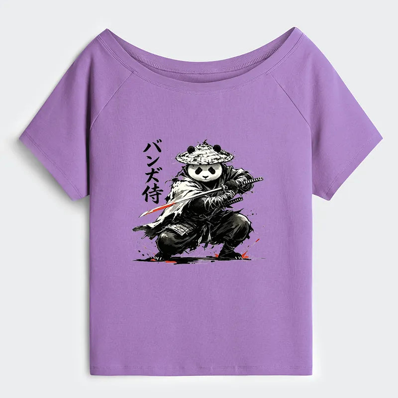 Kyoto-Lion Panda Samurai Warrior Off Shoulder T-Shirt