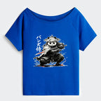 Kyoto-Lion Panda Samurai Warrior Off Shoulder T-Shirt