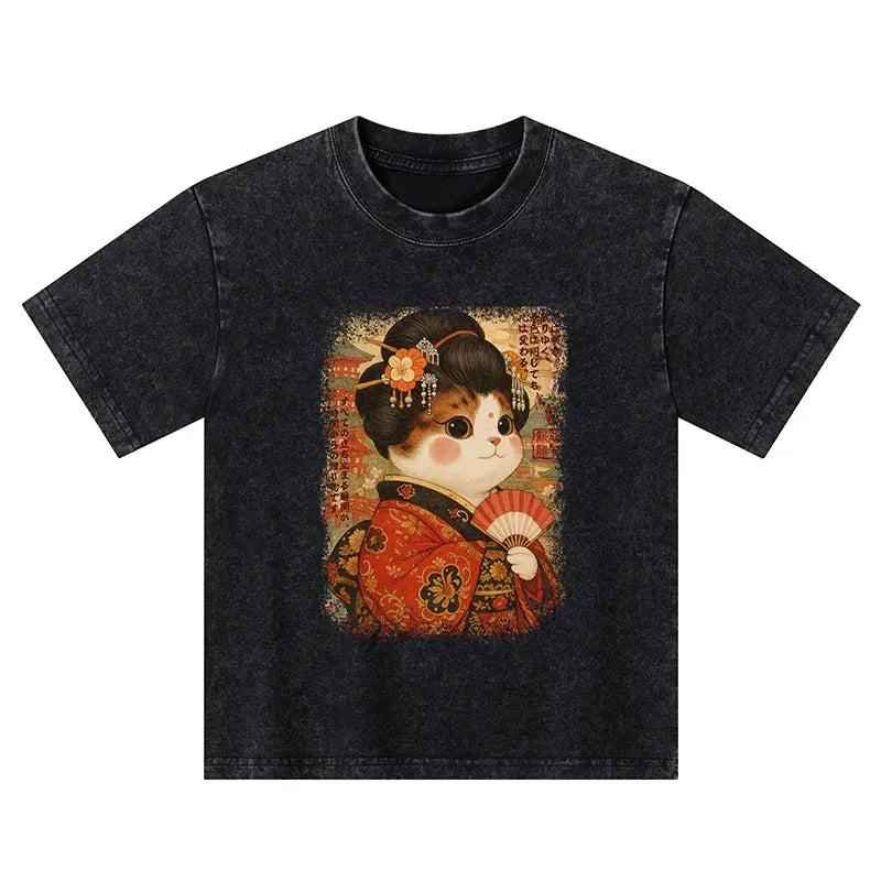 Vintage Ukiyoe Cat Kids Tee Gift Idea