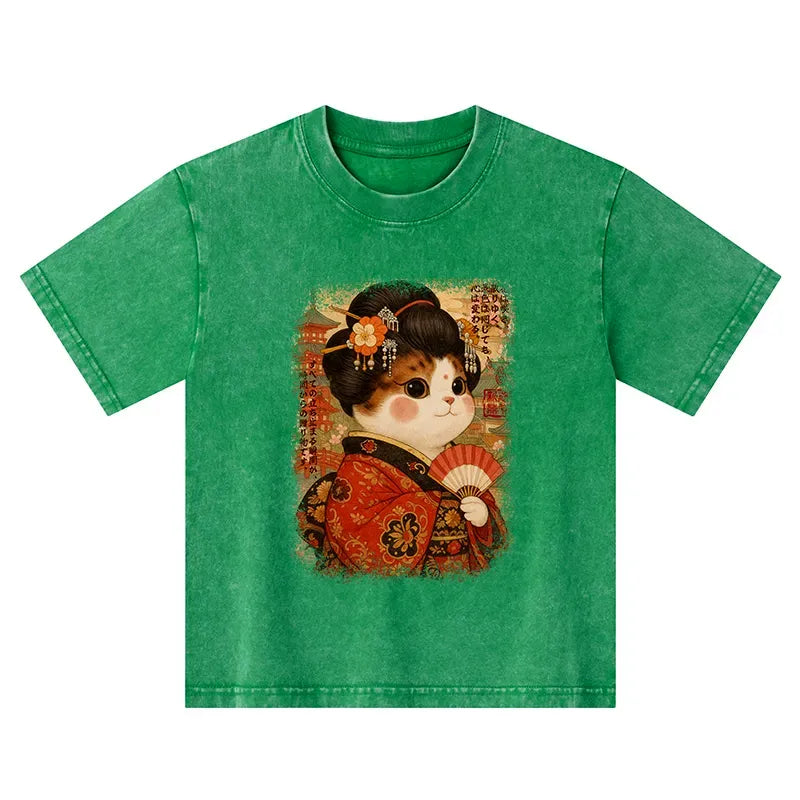 Kyoto-Lion Washed T-Shirt for Daily Wear