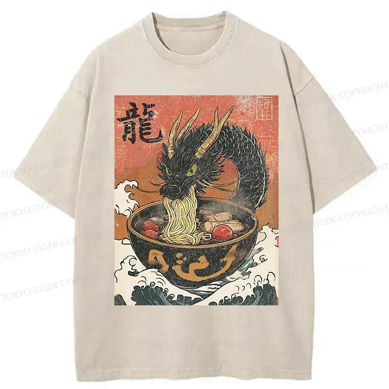 Washed Unisex T-Shirt with Dragon Art