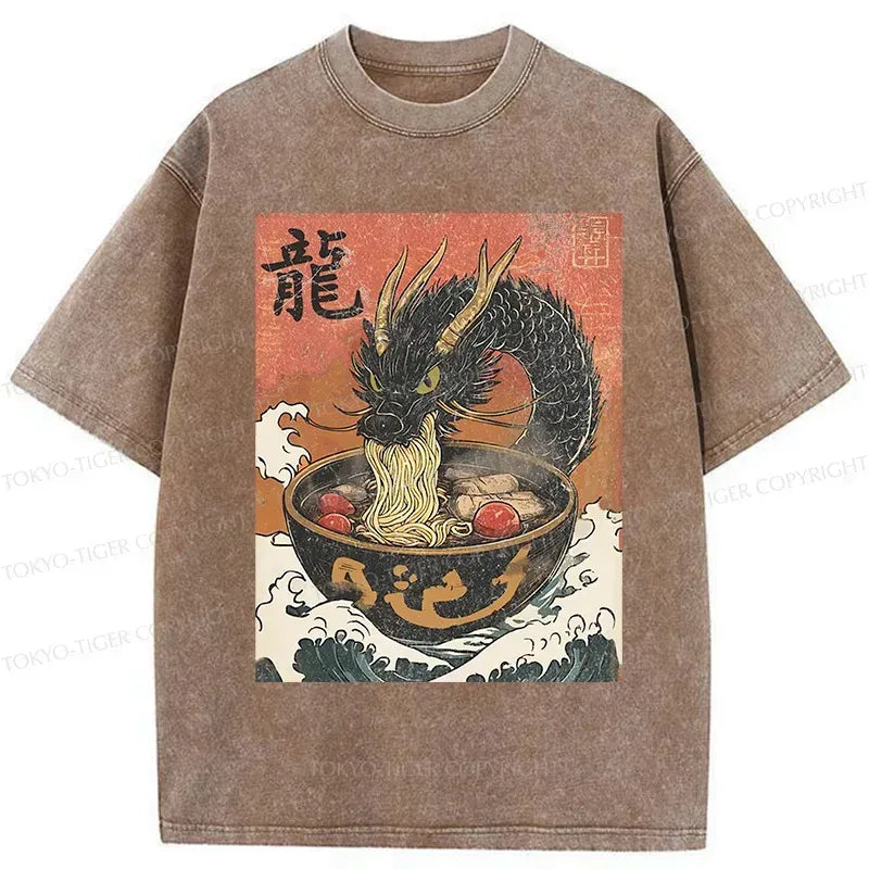 Washed Unisex T-Shirt with Dragon Art