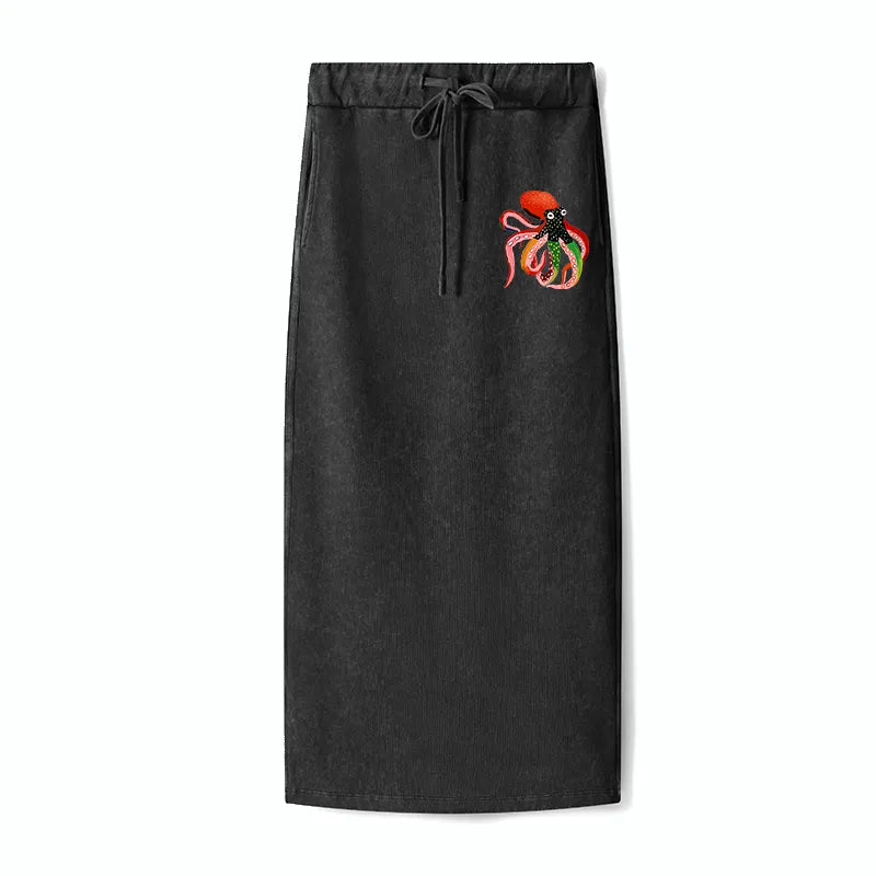 Kyoto-Lion Colorful Octopus Art Washed Terry Skirt