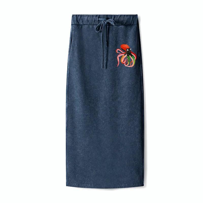 Kyoto-Lion Colorful Octopus Art Washed Terry Skirt