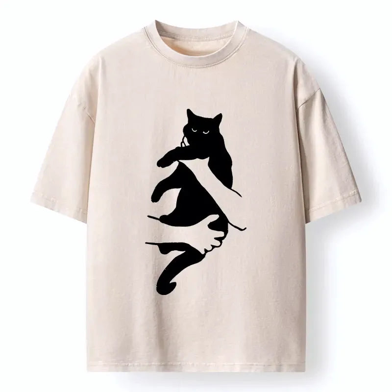 Meme Cat Silhouette T-Shirt for Streetwear