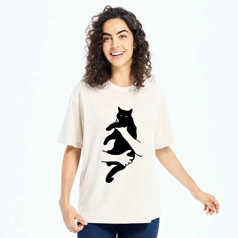 Meme Cat Silhouette T-Shirt for Streetwear