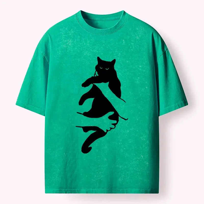 Kyoto-Lion Funny Meme Abstract Cat Silhouette Washed T-Shirt