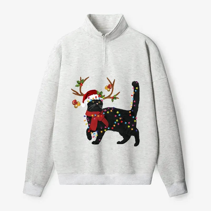 Black Cat Zip Up Sweatshirt Gift for Her