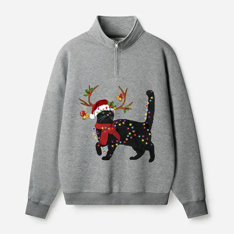 Christmas Black Cat Half Zip Sweatshirt