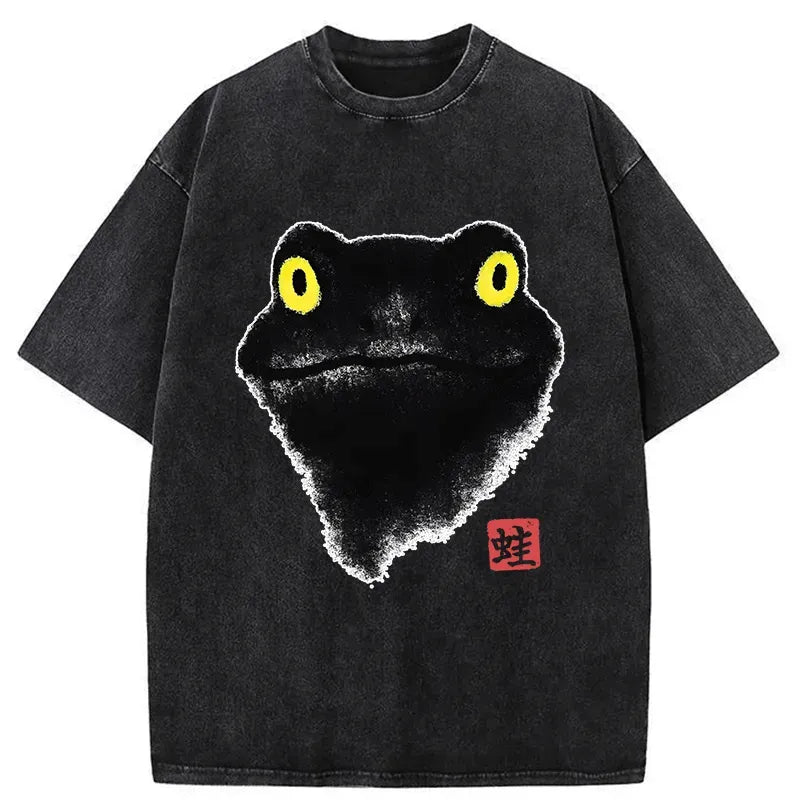 Kyoto-Lion Ink Painting Of A Frog Washed T-Shirt