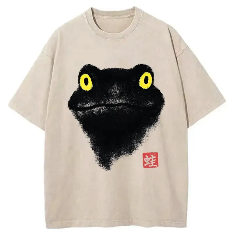 Kyoto-Lion Ink Painting Of A Frog Washed T-Shirt