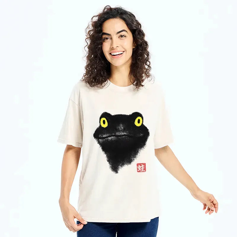 Kyoto-Lion Ink Painting Of A Frog Washed T-Shirt
