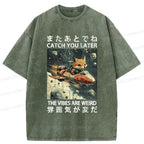 Japanese Fox Astronaut Washed T-Shirt