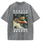 Japanese Fox Astronaut Washed T-Shirt