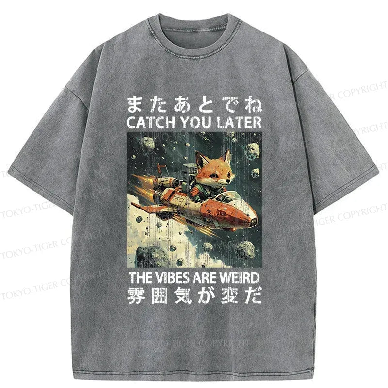 Japanese Fox Astronaut Washed T-Shirt