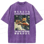 Japanese Fox Astronaut Washed T-Shirt
