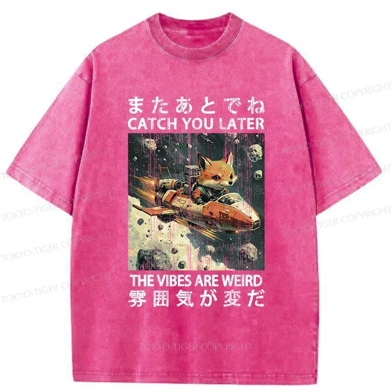Japanese Fox Astronaut Washed T-Shirt