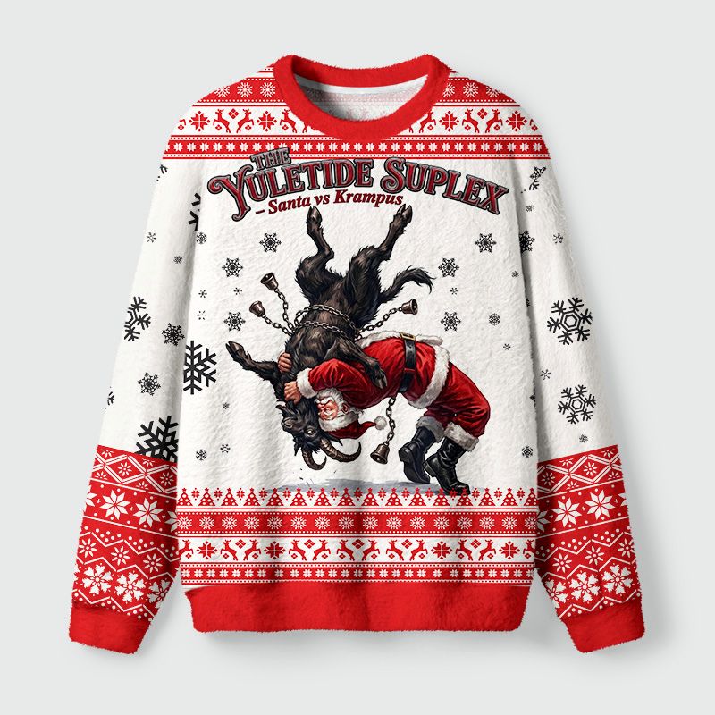Kyoto-Lion Yuletide Suplex Fuzzy Christmas Ugly Sweatshirt