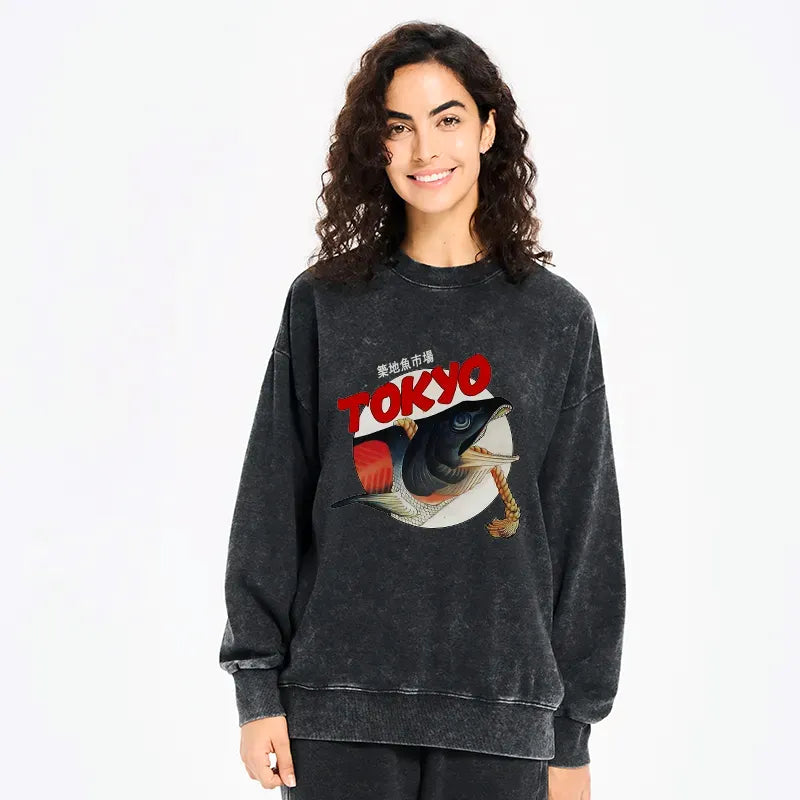 Kyoto-Lion Vintage Japanese Tsukiji Fish Market Washed Sweatshirt