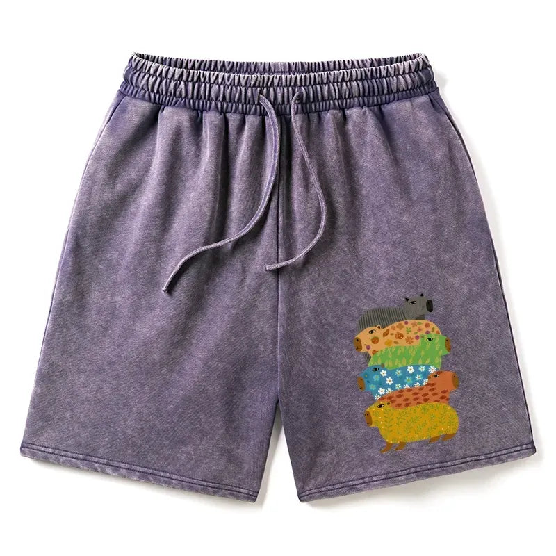 Kyoto-Lion Colorful Capybaras Washed Shorts