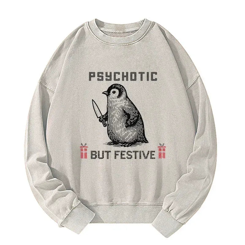 Kyoto-Lion Overstimulated but Festive Christmas Washed Sweatshirt