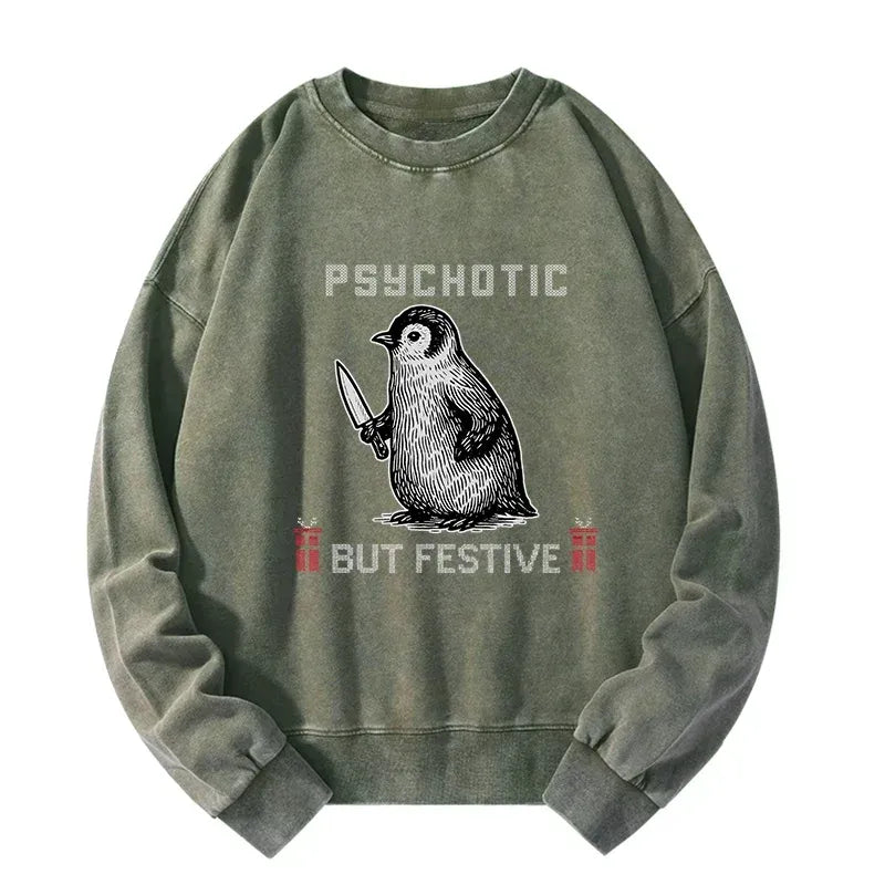 Kyoto-Lion Overstimulated but Festive Christmas Washed Sweatshirt