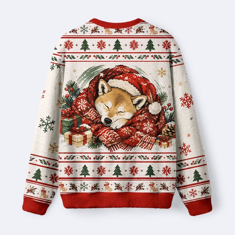 Kyoto-Lion Sleepy Shiba Meme Fuzzy Christmas Ugly Sweatshirt