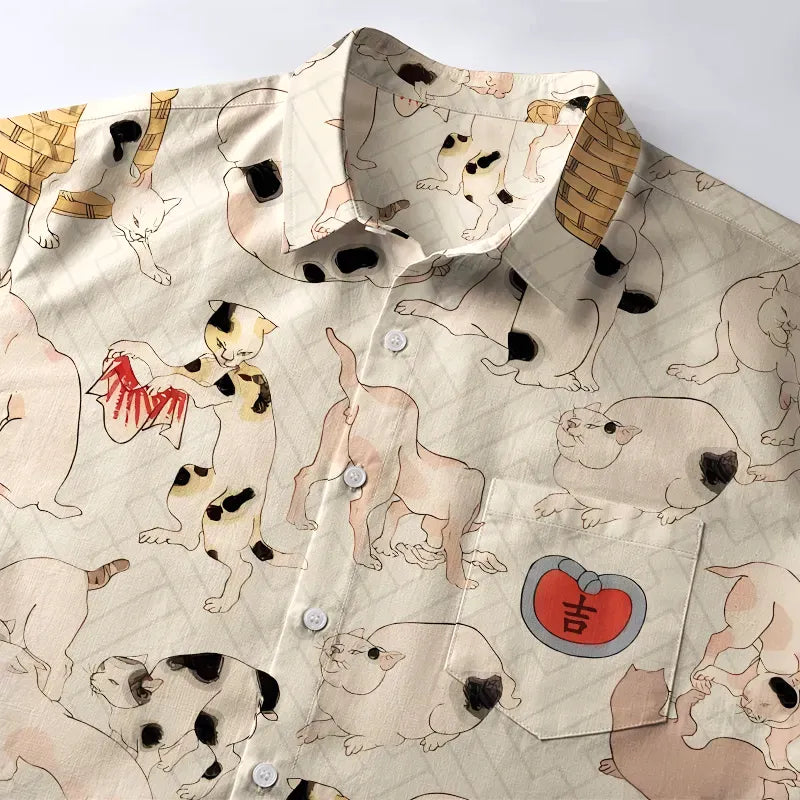 Ukiyo-e cat shirt free shipping
