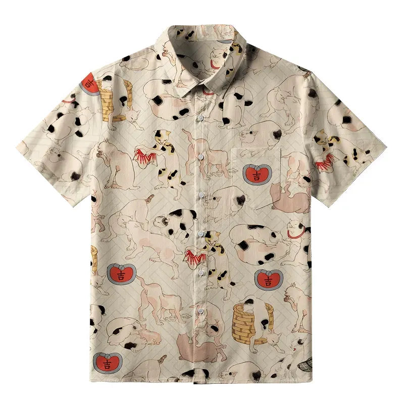 Japanese cats frolic shirt for vacation