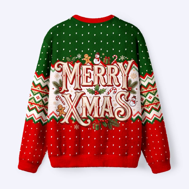 Kyoto-Lion Santa's Little Baker Cat Fuzzy Christmas Ugly Sweatshirt