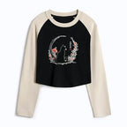Japanese Ukiyo-e Black Cat Crop Raglan T-Shirt
