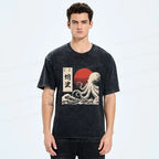 Kyoto-Lion Retro Octopus Wave Washed T-Shirt