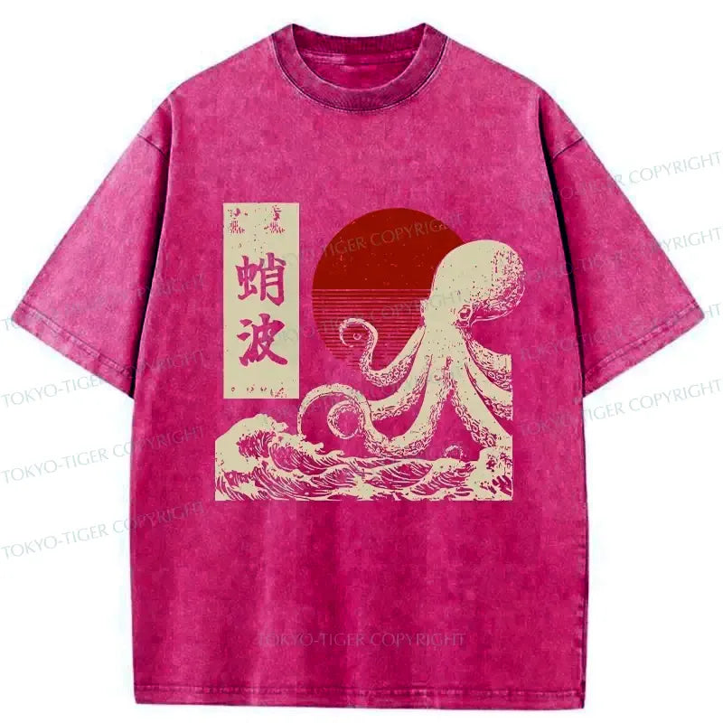 washed ukiyo-e wave t-shirt free shipping