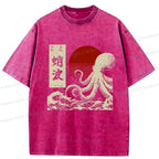 washed ukiyo-e wave t-shirt free shipping