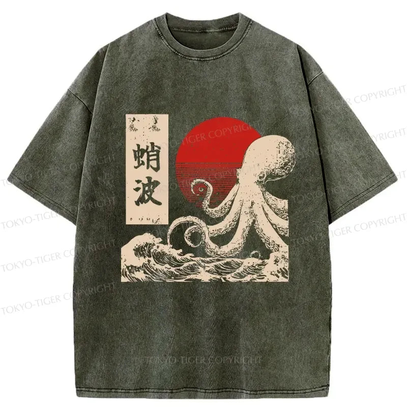 washed ukiyo-e wave t-shirt free shipping