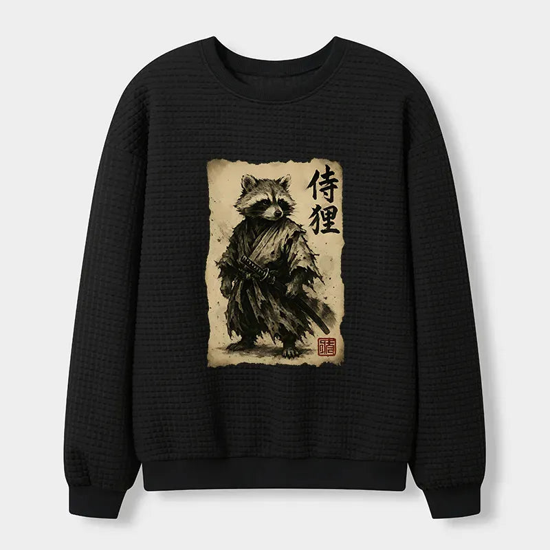 Kyoto-Lion Retro Raccoon Samurai Waffle Sweatshirt