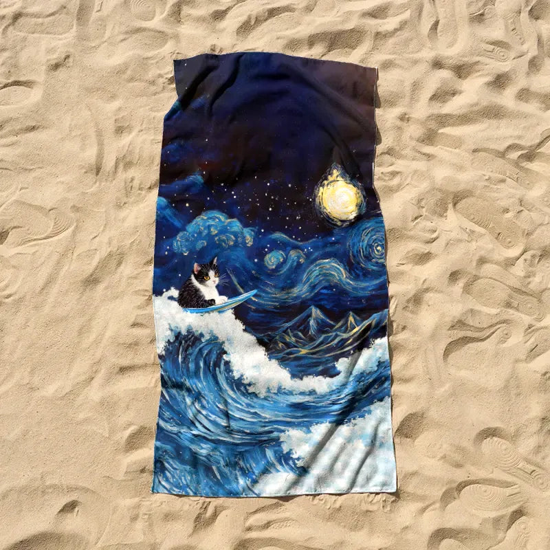 Kyoto-Lion The Great Wave Off Cat Beach Towel
