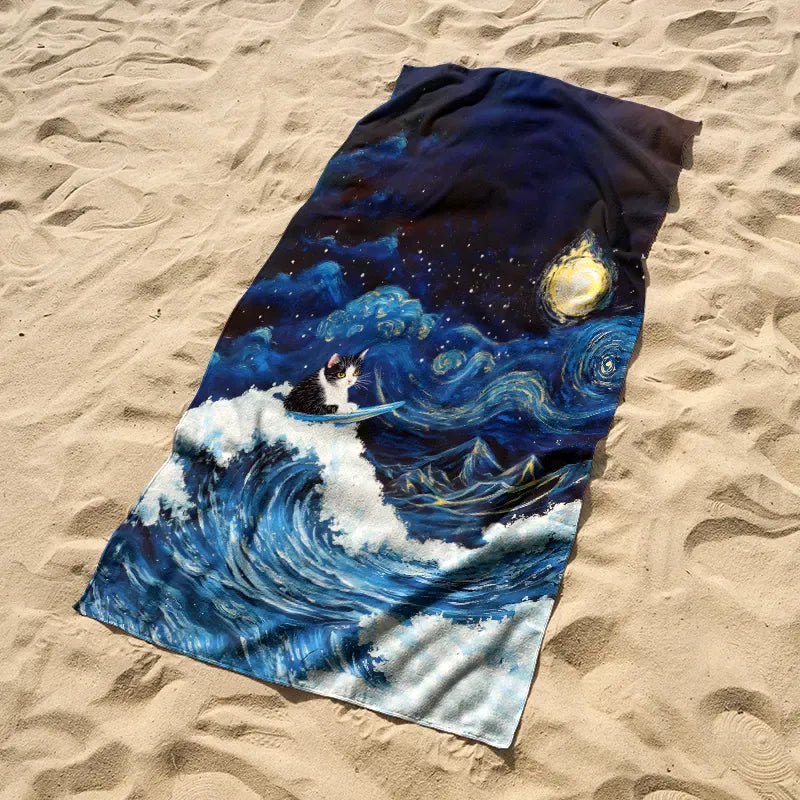 Kyoto-Lion The Great Wave Off Cat Beach Towel
